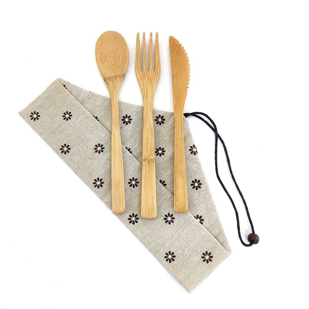 Eco Friendly Bamboo Cutlery Set of Wooden Utensils with Reusable Bamboo Spoon, Fork, Knife,and Reusable Straw Cleaner For Travel: 1250-3O-1