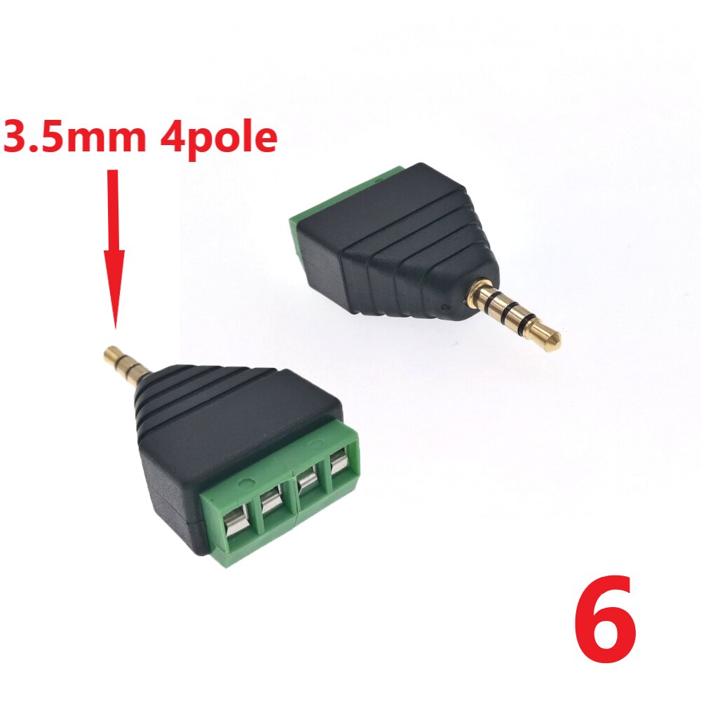 2.5mm 3.5mm 6.35mm 3/32 " 1/8 " 1/4 " jack stereo hane hona video av balun skruv 2 poler 3 poler 4 poler terminal kontakt kontakt: 3.5mm 4 polig hane