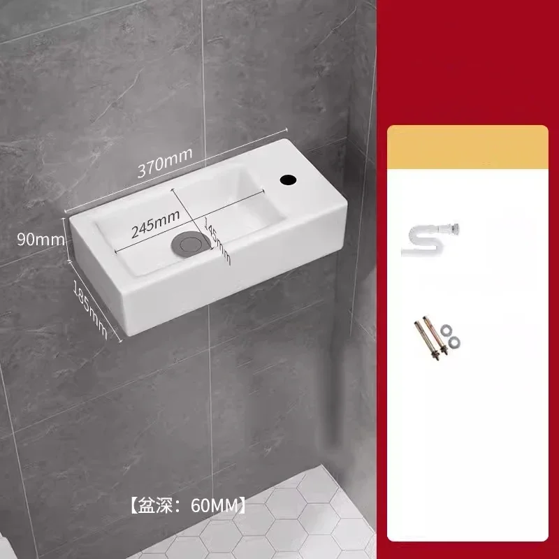 32/33/37cm Small Apartment Bathroom Sink Wall-mounted Ceramic Washbasin Balcony Washroom Corner Hanging Basin with Faucet Set: Burgundy