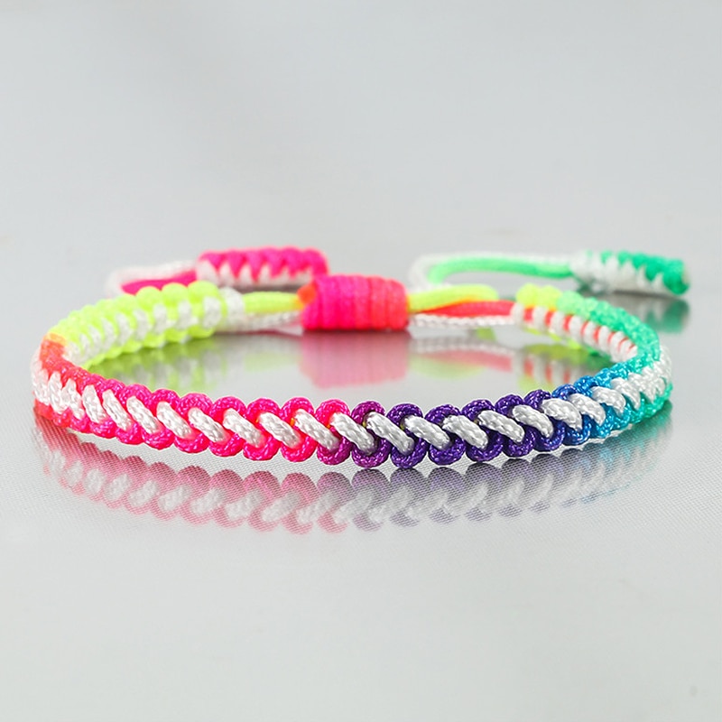 Bracelet en corde arc-en-ciel pour hommes et filles, tressé à la main, ajustable, porte-bonheur, bijoux d&#39;amitié