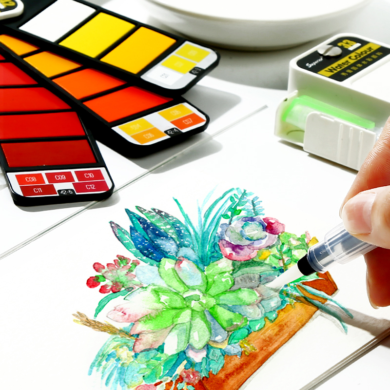 Superior 18/25/33/42- farvet ensfarvet vandfarve-malingssæt med sammenklappelig pensel bærbart akvarelpigment til kunstartikler