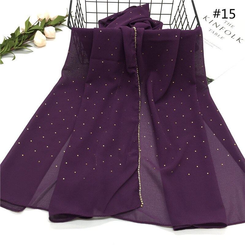70*180cm Chiffon hijab schal mit perlen femme musulman lange tücher islamischen kopftuch kleidung muslimischen stickerei hijabs: 15