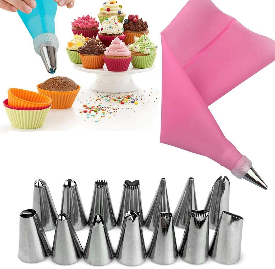 16 Stks/set Cake Maken Gereedschap Siliconen Spuitzak Nozzle Icing Piping Pastry Nozzles Keuken Diy Koppeling Cupcake Decoreren Gereedschappen: Roze