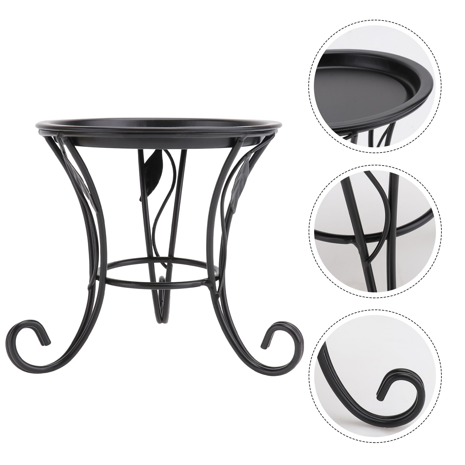 Iron Metal Mini Small Flower Plants Pot Stand for Indoor Outdoor Balcony Desk (Black)