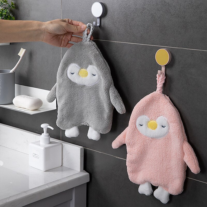 Chiffon de nettoyage mignon, dessin animé pingouin, serviette suspendue, nettoyage doux, molleton de corail, absorbant l&#39;eau, serviette de lavage de la vaisselle, cuisine