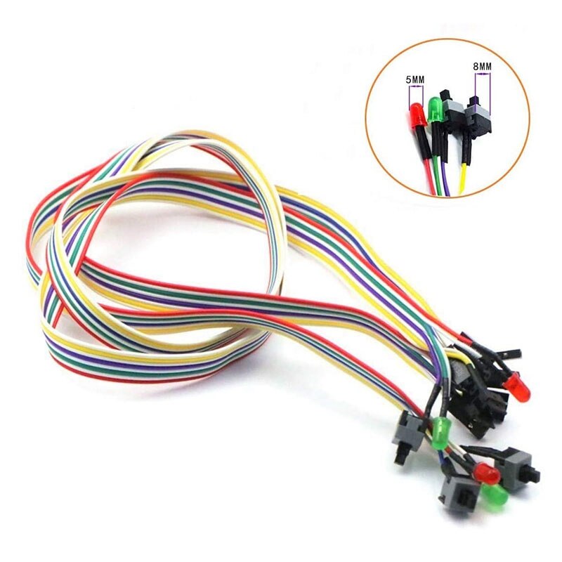 Computer Case LED Light Red Green ATX Power Supply Reset HDD Switch Cable ATX 24Inch Case Front Bezel Wire Kit (5PCS)