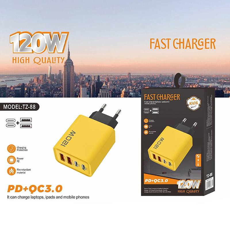 Hurtiglader type  c 120w hurtiglading 3.0 usb-laderadapter til telefon pd usb-lader hurtiglading
