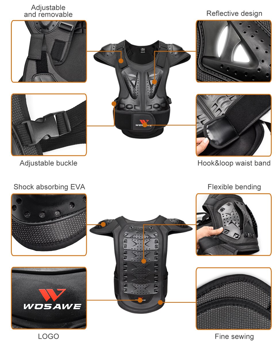 Wosawe motorsykkel rustning beskyttelsesutstyr bryst rygg rygg beskyttelse motocross ski skøyte snowboard jakke kroppsbeskytter voksen
