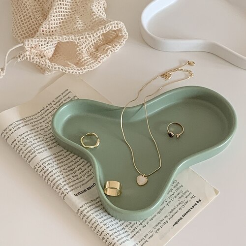 Cloud Plate Ceramic Fruit Dish Dessert Plate Snack Bowl Jewelry Trays Decorative Plate Cake Stand Storage Tableware: Green