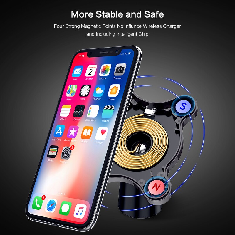 10W Magnetic Wireless Car Charger - Type-C Fast Charging for iPhone, Samsung