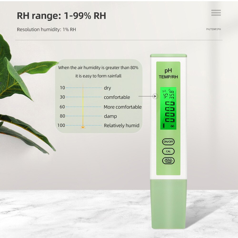 Bluetooth-compatible PH Meter 3 in 1 PH /Temperature / Humidity Online Monitoring Temp/RH BT Digital PH Water Tester