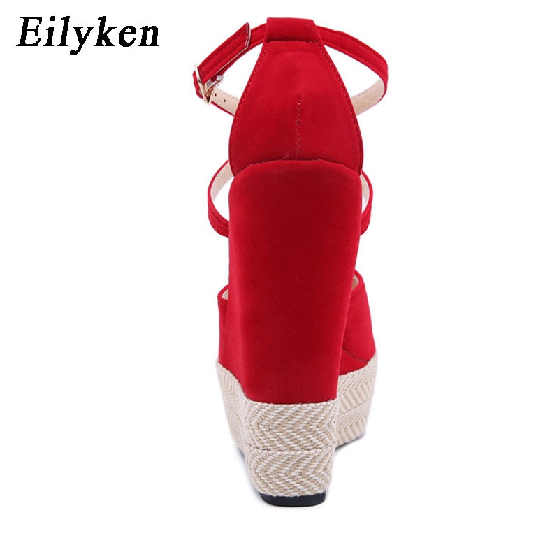 ¡Novedad de ! Sandalias de verano de paja Eilyken para mujer, sandalias de plataforma de mujer, zapatos de tacón alto de rojos, talla 41 42