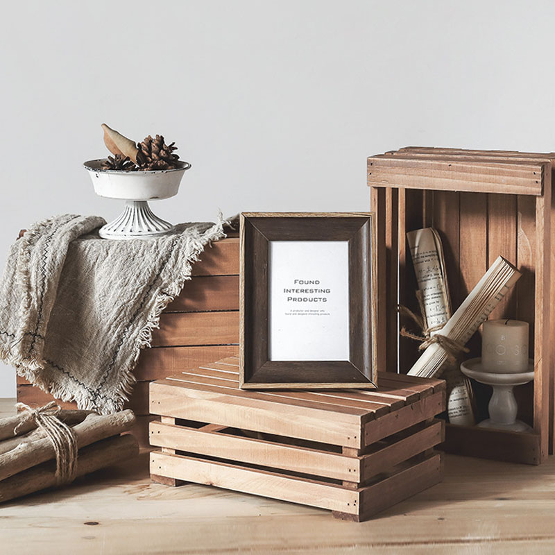 Nordic Rectangle Storage Box Wooden Crate Box Fruit Solid Wood Strip Handmade Crafts Home Decoration Organizer Sundry Craft