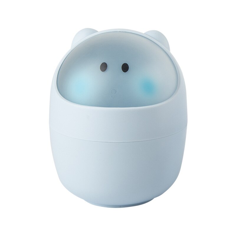 Cute Desktop Cartoon Paper Towel Bucket Office Mini Trash Can Flip Plastic Storage Bin Household Accessories: Blue