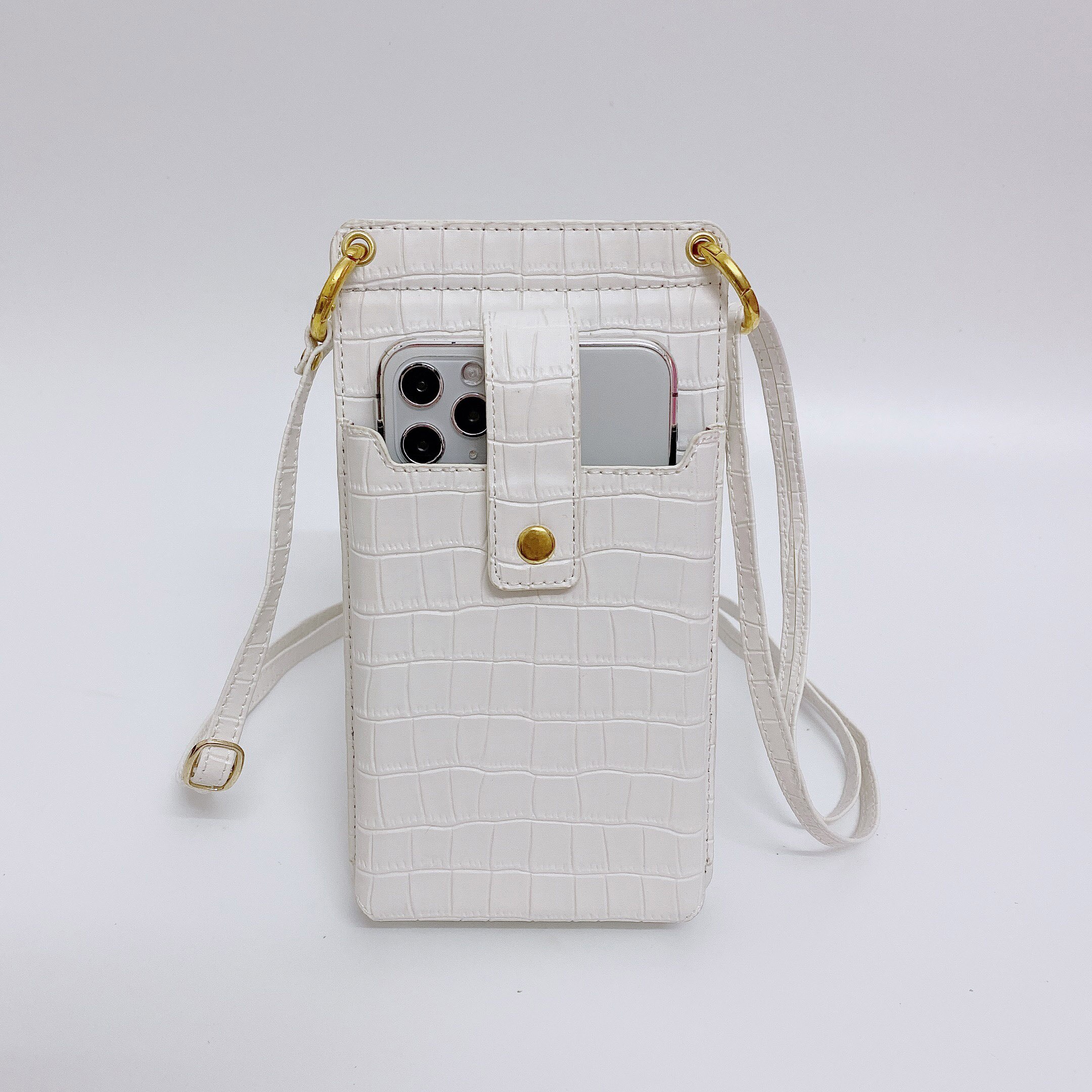 Universele Neck Strap Telefoon Bag Case Pouch Voor Xiaomi Redmi Note 9 Pro Max 9S 9A 9C 8 8T 8A 7A 7 S1 S2 A3 Card Pocket Spiegel Capa: White