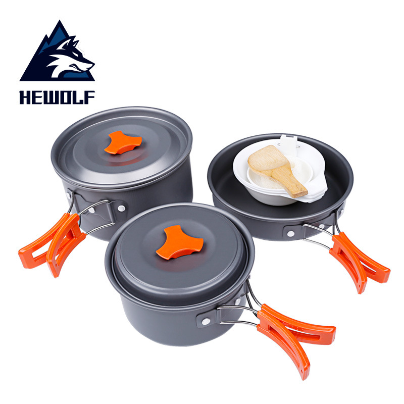 Hewolf camping köksredskap utomhus aluminiumoxid set camping bärbar matlagning set resor servis vandring picknick set