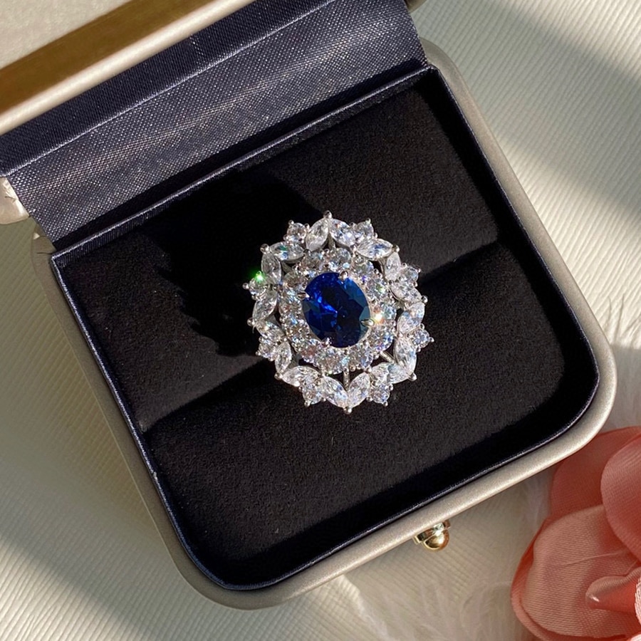 Luomansi luxo au750 platina natural safira anel s925 prata esterlina feminino anel aniversário festa jóias acessórios