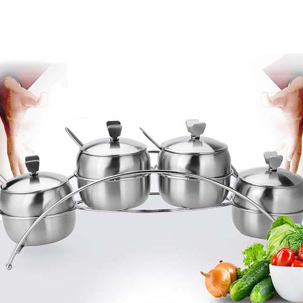 Stainless Steel Spice Jar Salt Pepper Shaker Canister Bridge Seasoning Bottle Kitchen Saltcellar Storage Spice Rack Set