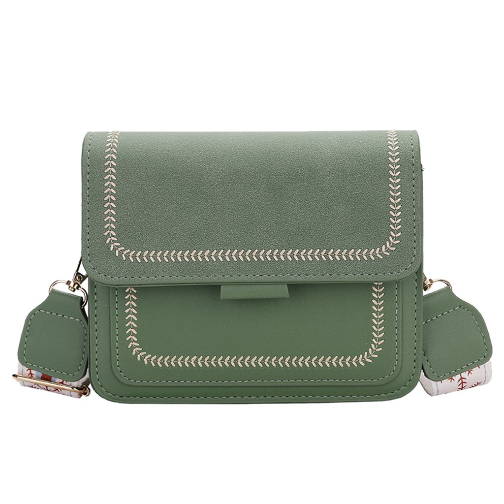 #H40 Small Square Leather Crossbody Bags For Women Contrast Color Simple Shoulder Messenger Bag Ladies Purses And Handbags: Green 