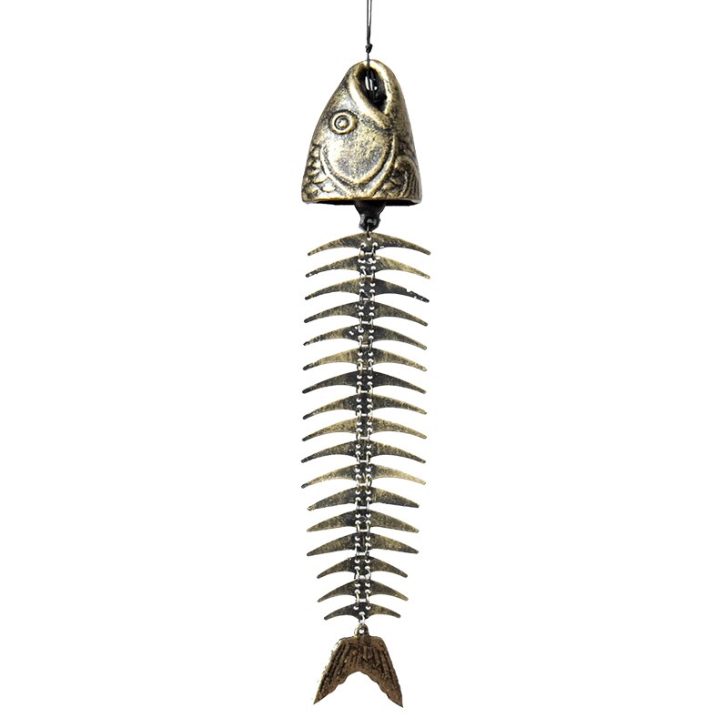 Rustic Decorative Cast Iron Bone Fish Outdoor Chime Hanging Decor Patio Garden Balcony