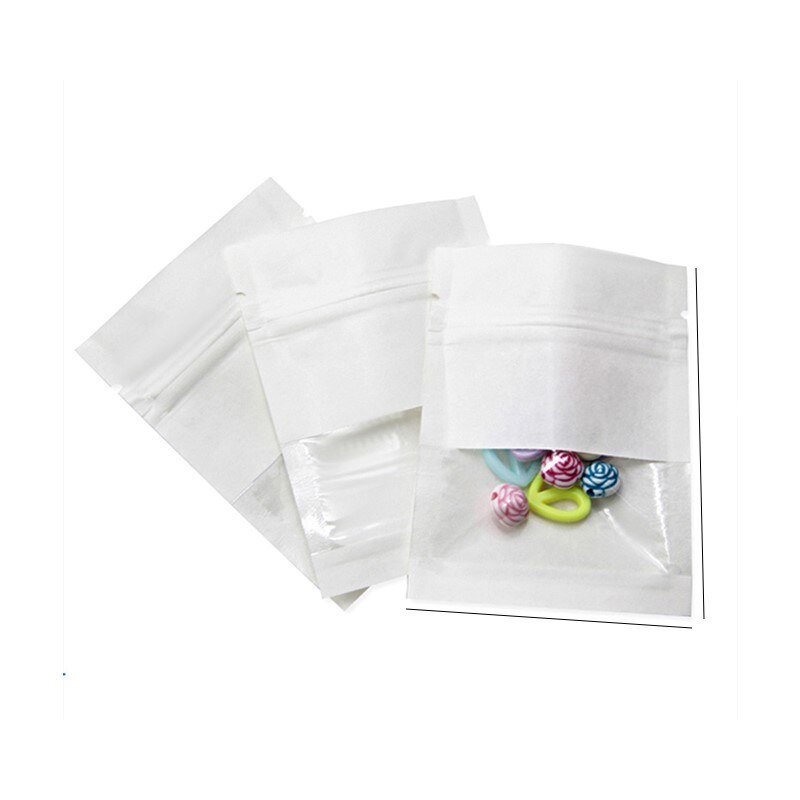 20Pcs Brown Kraft Paper Bag Window Zip lock Empty Dried Food Fruit package Self Sealing Zipper Stand up Bags: 7x9cm / white