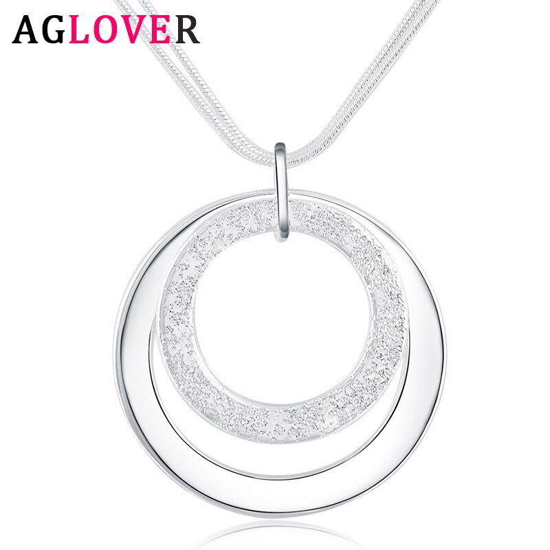 AGLOVER 925 Sterling Silver 18 Inch 3 Snake Chain 2 Frosted Circle Pendant Necklace For Woman Man Wedding Jewelry