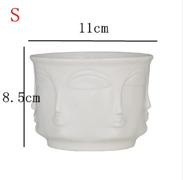 Nordic Facet gezicht Keramische bloempot Matte matte Goud Zilver Creatieve bloempot decoratie: S white