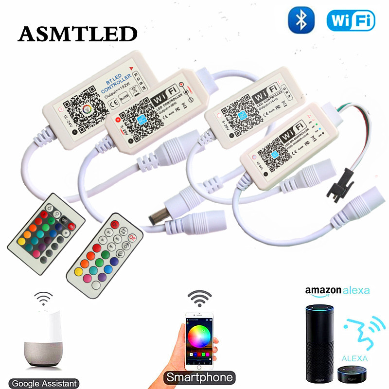 Led bluetooth wifi rgb pixel controller mini  dc12v med 24 nyckel  ir 21 nyckel rf fjärrkontroll för smd 5050 rgb rgbw  ws2812 led strip