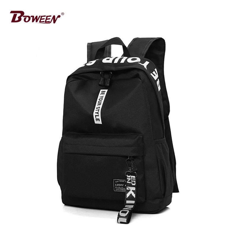 schwarz Frauen Rucksack Weibliche Nylon Jugendliche Männer Schul lässig Stil Schüler Schule Taschen für Teenager Mädchen Zurück Pack Solide