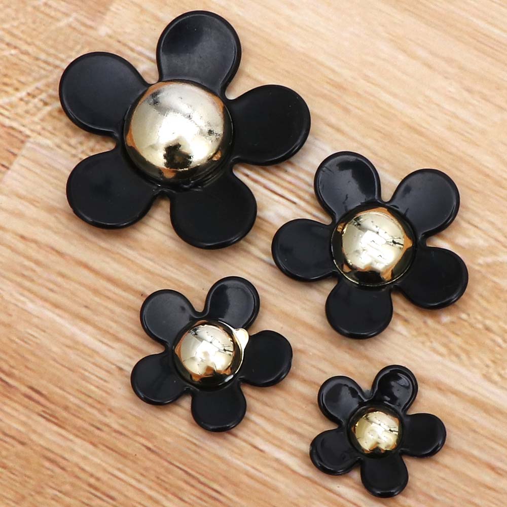 20 Stk/partij Bloem Hars Mix Size Roze Wit Blak Kleur Kawaii Hars Hanger Bloem Decorationfor Mode Resina Ambachten: black