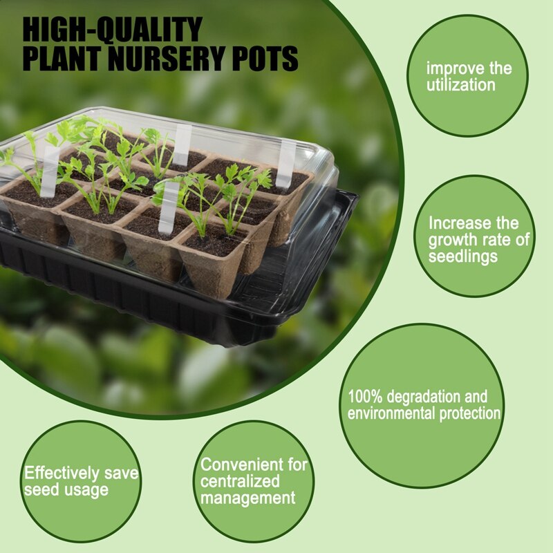 8 Pack Seed Starter Kit Seed Trays With Humidity Dome And Biodegradable Peat Pots Seedlings Tray Seed Germination Kit: Default Title