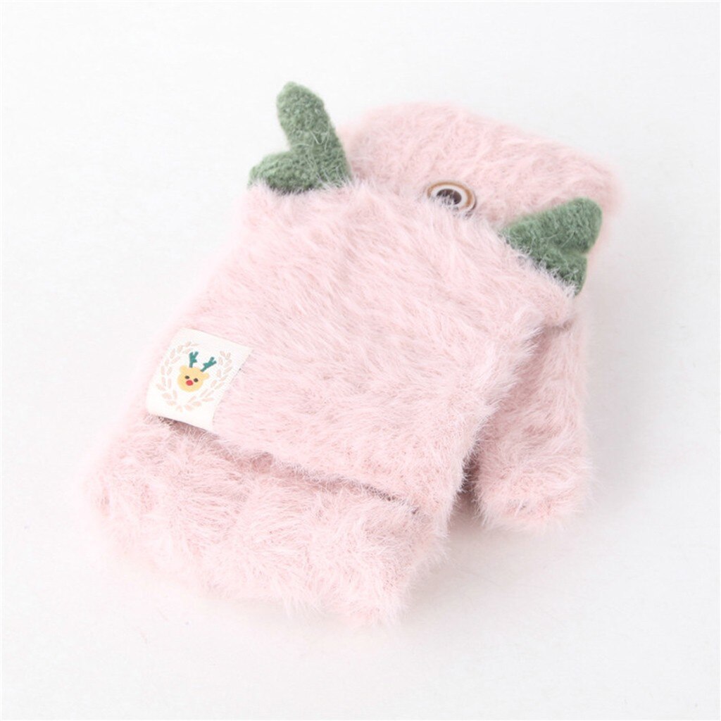 ARLONEET dziecko dziewczyny chłopcy zimowe dzianiny puchate rękawiczki cabrio trzepnięcie szczyt rękawiczki szwy polarowe oraz aksamitne ciepłe rękawiczki CO22