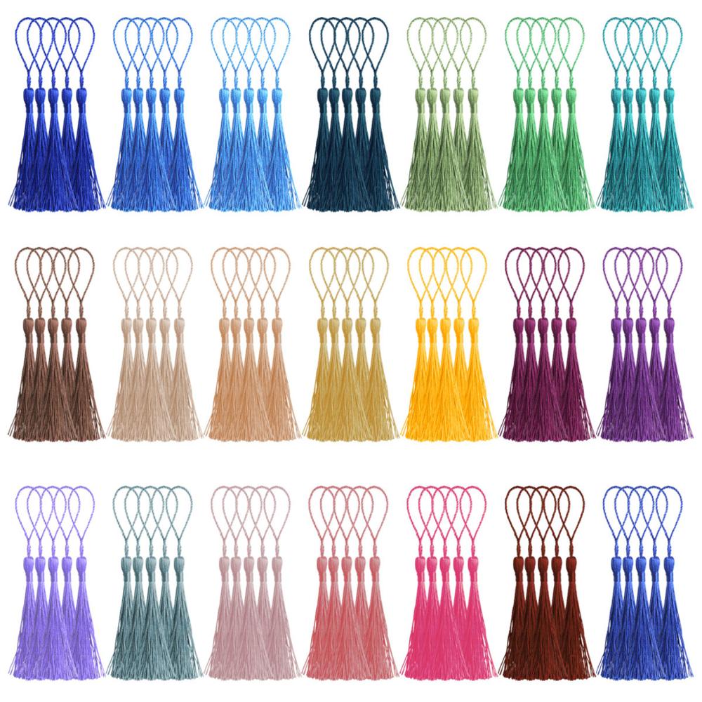 100 stykker/parti silkekvaster 20 farver frynser til gardiner diy bogmærker øreringe smykker finde silke kvaster med sløjfer