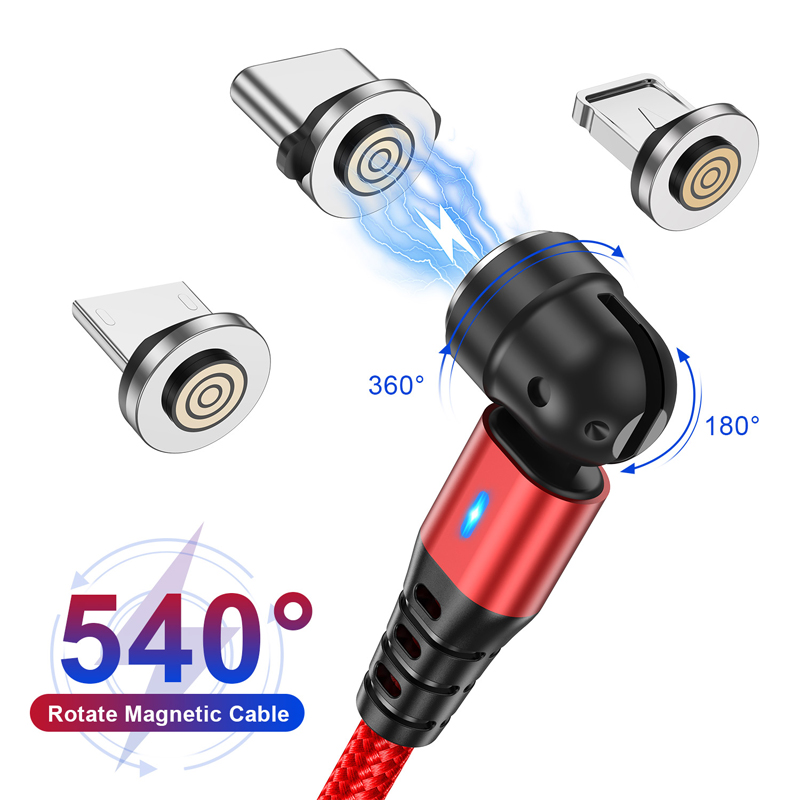 Câble magnétique rotatif 540 3A, charge rapide, Micro USB Type C, pour iPhone Xiaomi Huawei, chargeur magnétique, données de téléphone, cordon USB