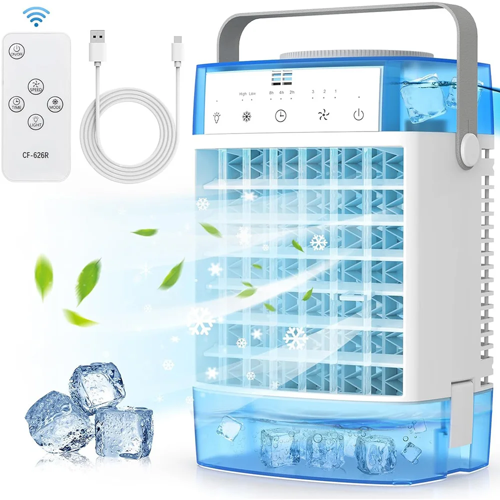 4 in 1 bärbara luftkonditioneringsapparater kylfläkt usb fjärrkontroll timer dimbar 1600ml mini luftfuktare kylare skrivbordsfläkt