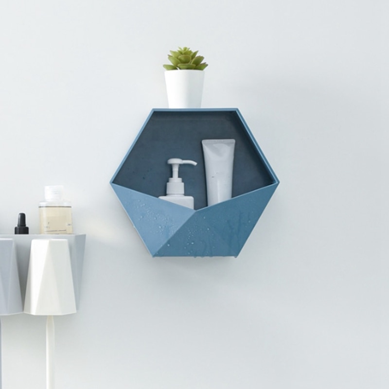 Opbergrek in de vorm van een woonkamer aan de muur bevestigde geometrische muurdecoratie zonder gaten voor thuis badkamerplank