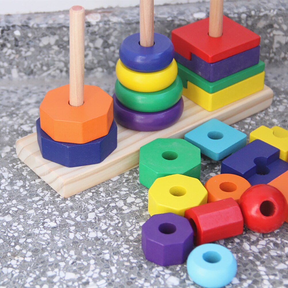 Trægeometrisk form stabler sorteringsbræt småbørn barndomsudvikling legetøj bygge tidlig form farve størrelse forskellige færdigheder legetøj