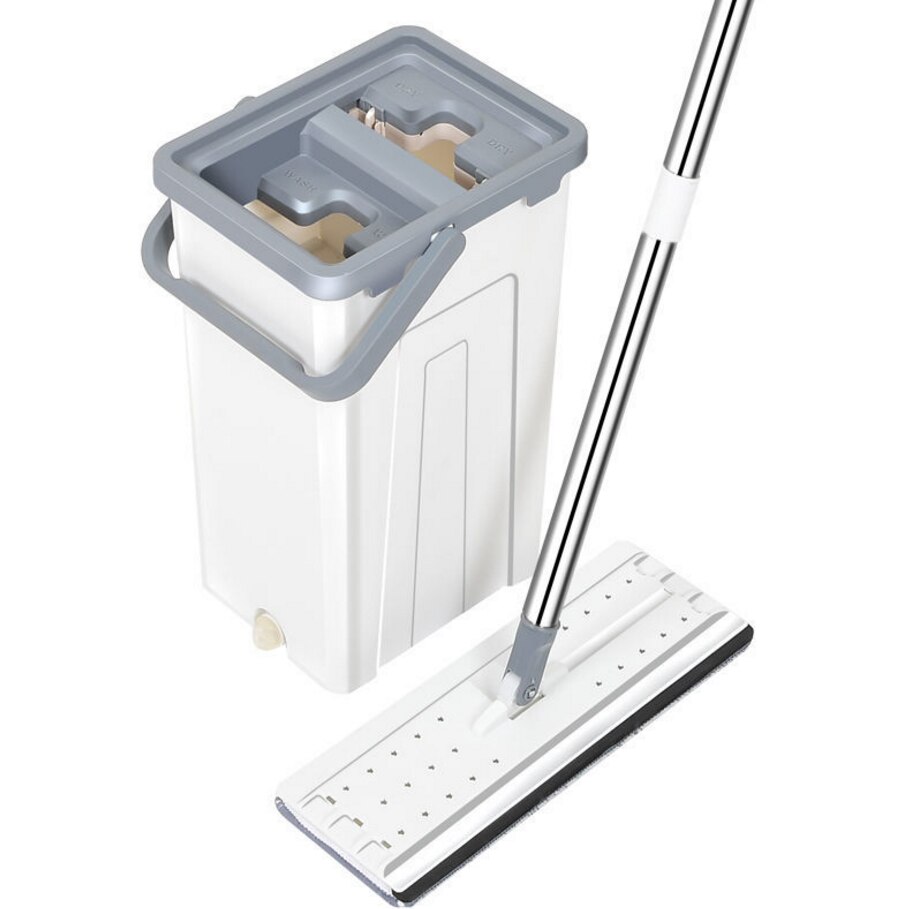 Trapeador de limpieza mágica para perezosos, estera de microfibra de rotación libre, fregona plana para apretar con cubo, herramienta de limpieza de suelo para ventanas del hogar: Bucket with 1 cloth