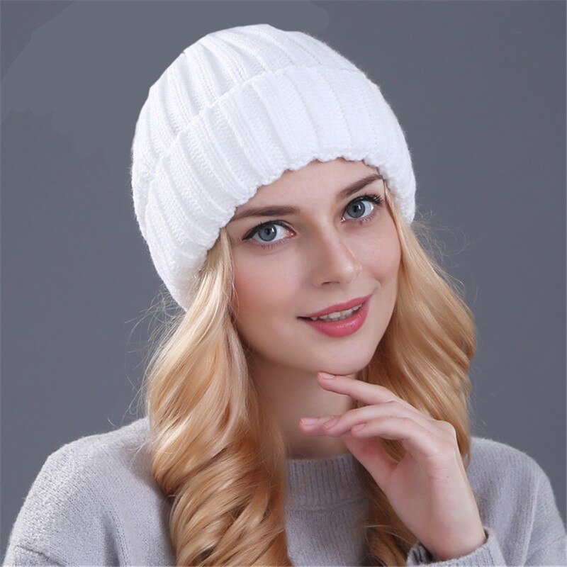 [Xthree] Keep warm winter hat for women girl &#39;s wool hat knitted beanies cap thick female cap: white