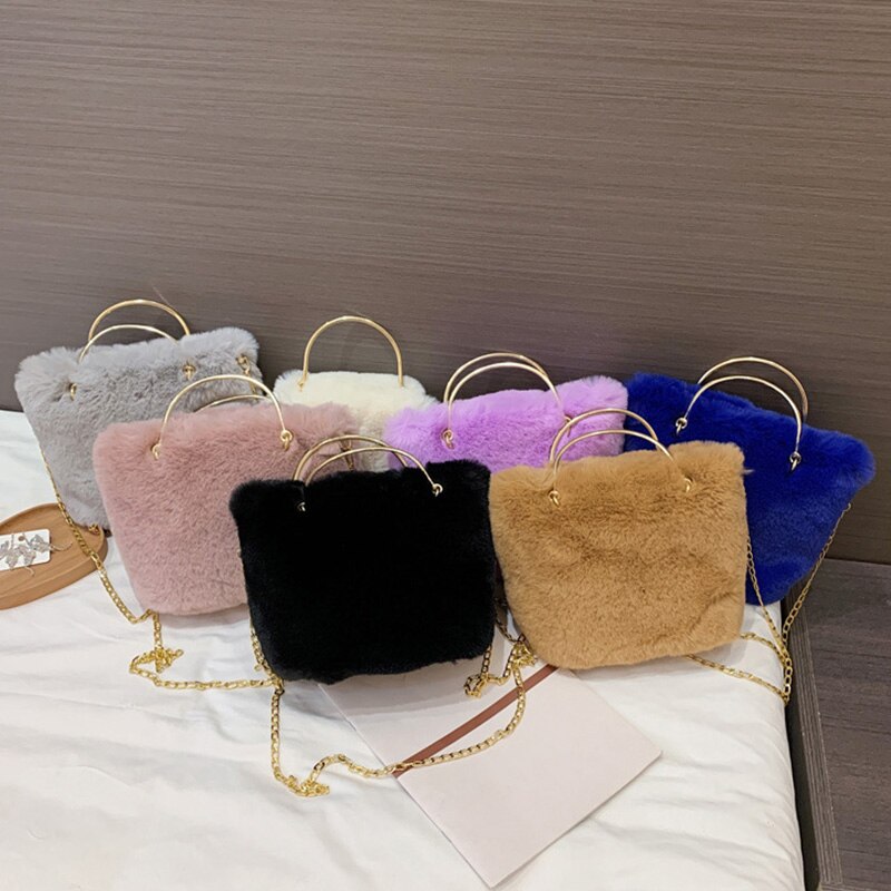 Meisje Mooie Zachte Pluche Schoudertas Faux Fur Winter Keten Crossbody Tas Draagbare Lady Casual Tote Party Handtas