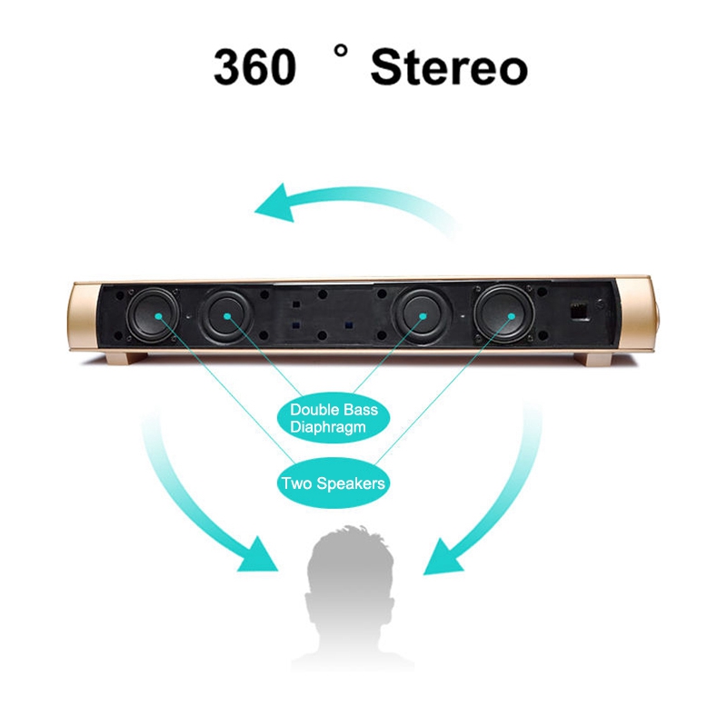 VTIN sans fil Bluetooth haut-parleur 4.2 barre de son télécommande TF carte TV téléphone portable tablette Surround système de son TV haut-parleur doré