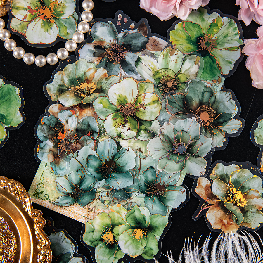 120 piece retro floral sticker set - floral patterns suitable for scrapbooks, DIY crafts, and collages | Durable PET mat: Red