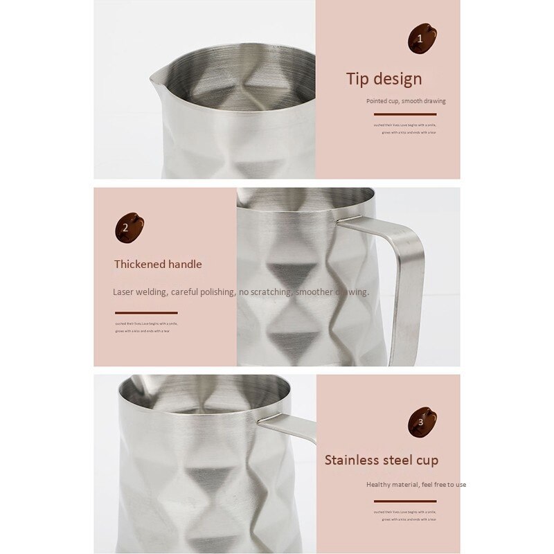 350ml roestvrijstalen prismatische melkopschuimkannen, melkkannetje, espressokoffie, ambachtelijke latte, melkroombeker