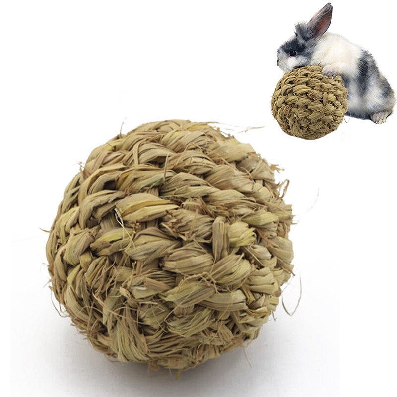 Pet Chew Toy Natural Grass Ball with Bell for Rabbit Hamster Guinea Pig Tooth Cleaning