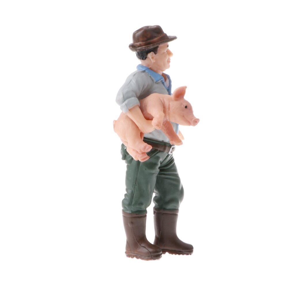 Realistic People Figure Holding Pig Farmer for Home Decor, Table