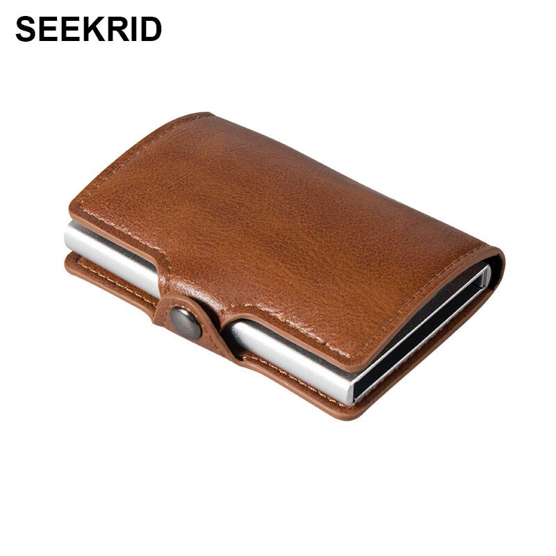 SEEKRID – porte-cartes en cuir souple, blocage RFID, porte-cartes de crédit en métal en aluminium, étui mince pour cartes, Mini portefeuille avec poche