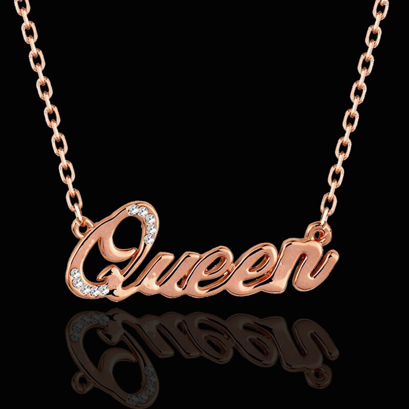 LEEKER QUEEN, collares con colgante de letra para mujeres, chicas, gargantilla de oro rosa y plata, collar de joyería personalizada 331 LK9: queen rose gold