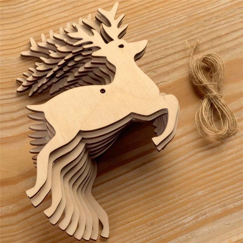 10pcs Wooden Round Baubles Tags Christmas Trees Balls Decorations Art Craft Ornaments Christmas DIY Craft Toys Gifs For Children: 10pc Jumping Deer