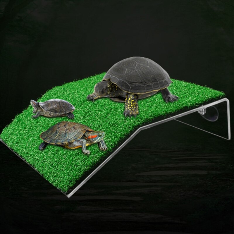 Turtle Platform Rest Tortoise Climbing Ladder Drying Basking Terrace Simulated Lawn Reptile Decoration Fish Tank Suction Cup