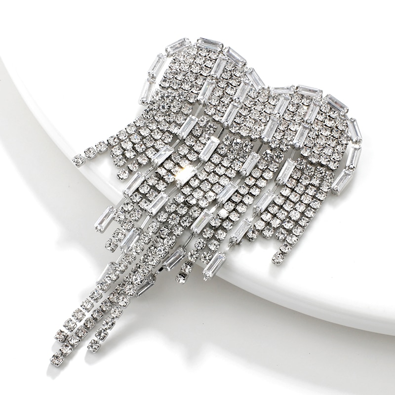 ALLYES Silver Color Rhinestone Heart Brooches For Women Boho Tassel Brooch Pin Jewelry Accessories